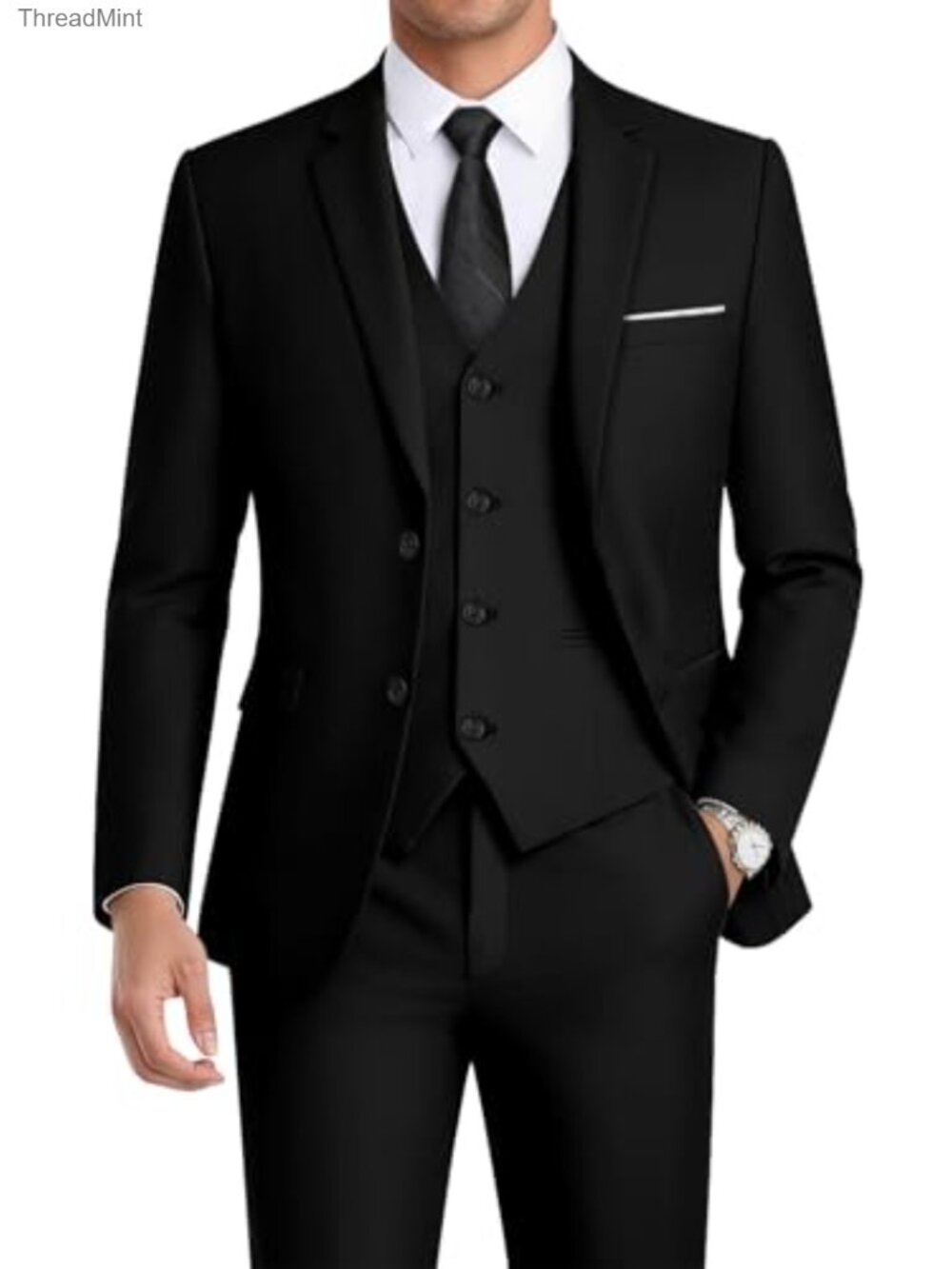 Men's 3-Piece Slim Fit Suit Set 2-Button Blazer Vest Pants Formal Tuxedo